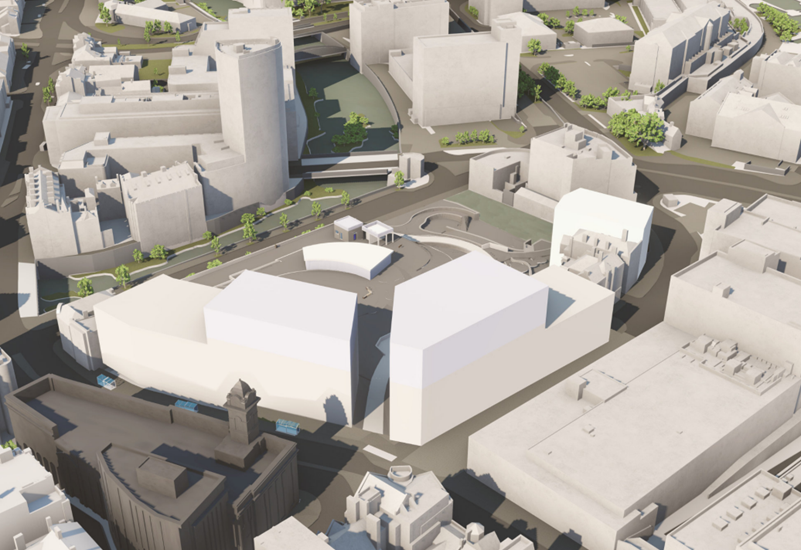 CGI image showcasing white buildings 