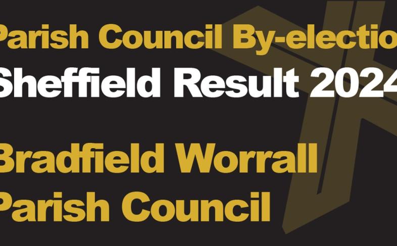 A banners says 'Parish Council By-election Sheffield Result 2024 Bradfield Worrall'