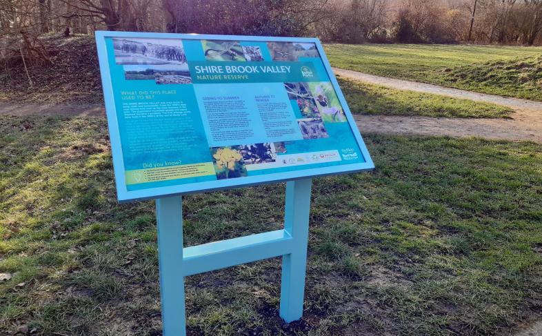 An informational board at Shire Brook Valley Nature Reserve