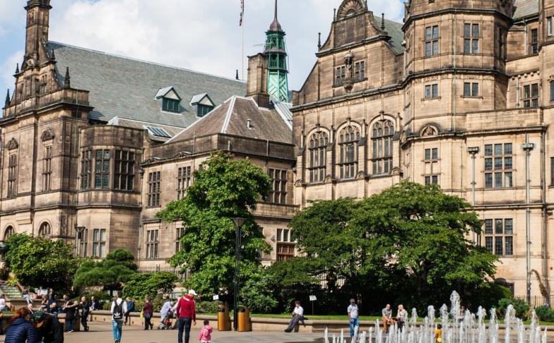 The Town Hall with the Peace Gardens in the foreground