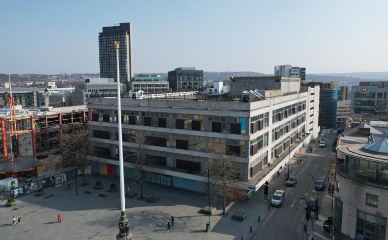 The former Cole Brothers building in Sheffield on a sunny day