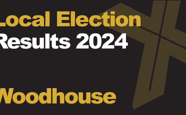 A green background picture with Local Election Results 2024 Woodhouse written in front