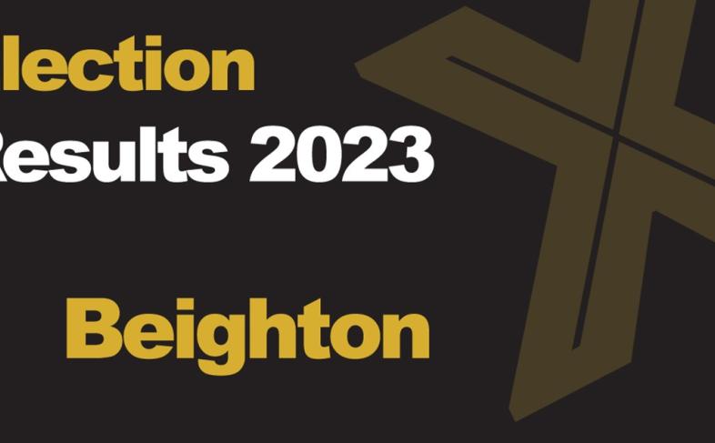 A green background picture with Election Results 2023 Beighton written in front