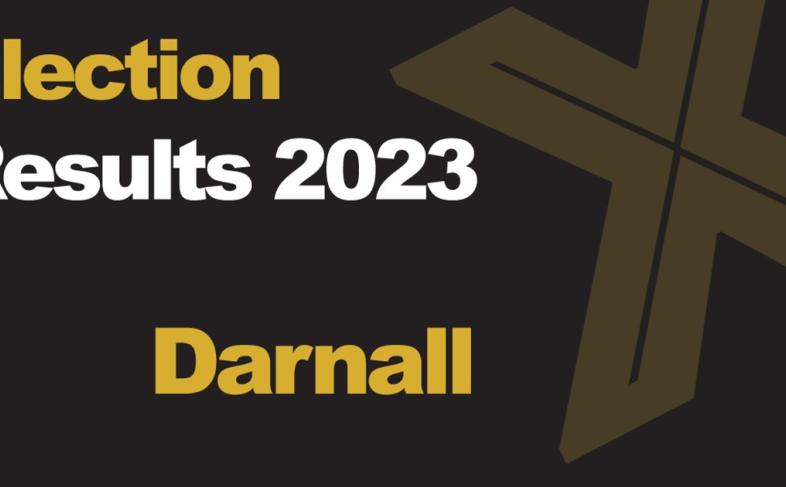 A green background picture with Election Results 2023 Darnall written in front