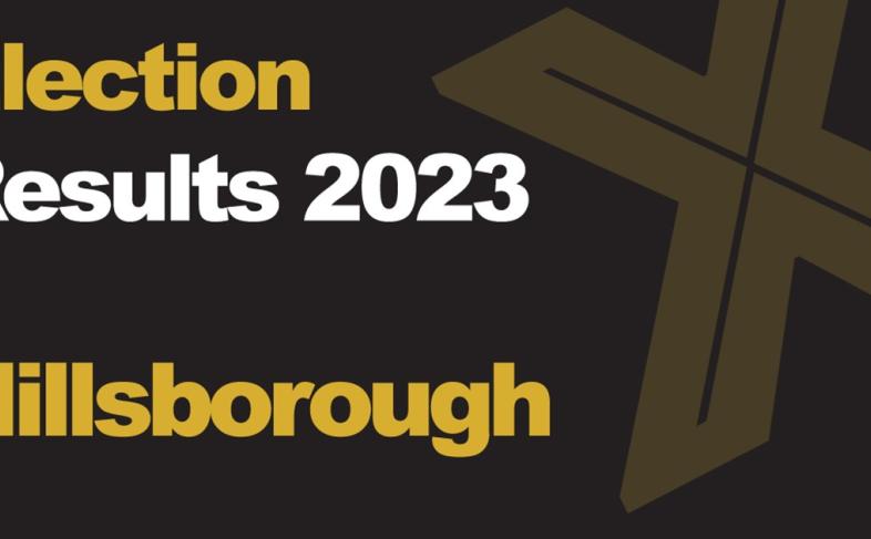 A green background picture with Election Results 2023 Hillsborough written in front