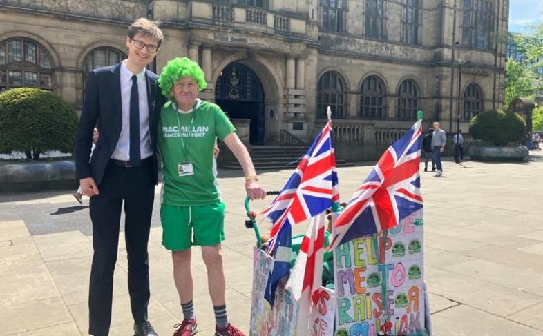 Cllr Tom Hunt and John Burkhill standing outside Sheffield Town Hall