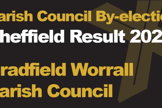 A banners says 'Parish Council By-election Sheffield Result 2024 Bradfield Worrall'