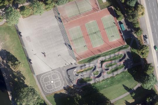 Aerial view of Hillsborough Park showing tennis courts