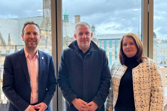 (From left to right) Cllr Ben Miskell, Chair of the Transport, Regeneration and Climate Committee, Andrew Davison, Project Director at Queensberry, and Valerie Donaldson, General Manager of Radisson Blu Sheffield.