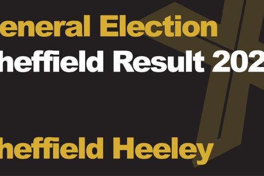 A banners says 'General Election Sheffield Result 2024 Sheffield Heeley'.