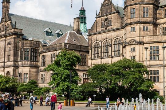 The Town Hall with the Peace Gardens in the foreground