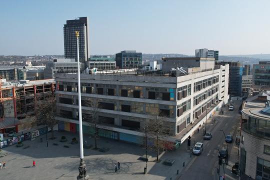 The former Cole Brothers building in Sheffield on a sunny day