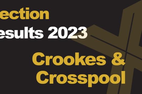 A green background picture with Election Results 2023 Crookes and Crosspool written in front