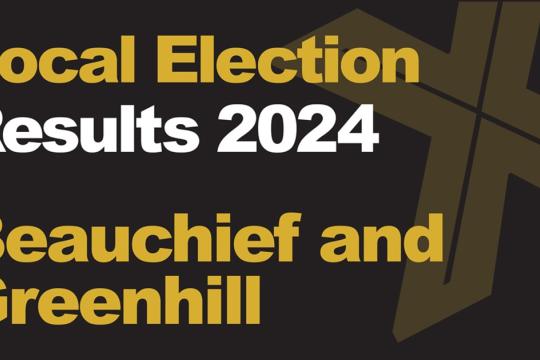 A green background picture with Local Election Results 2024 Beauchief and Greenhill written in front