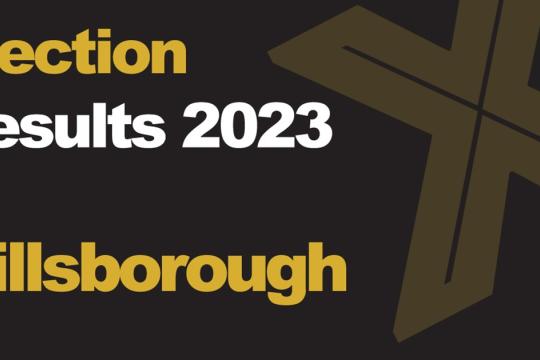 A green background picture with Election Results 2023 Hillsborough written in front