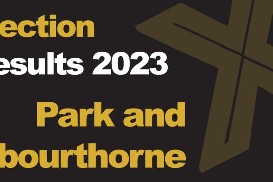 A green background picture with Election Results 2023 Park and Abourthorne written in front