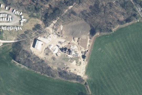 An aerial photograph showing an area of woodland that has been cleared